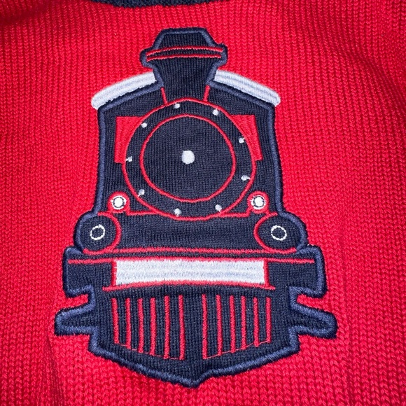 Gymboree ~ Red Trimmed with Navy Sweater with an Appliqué Train ~ 18-24 Months - Picture 2 of 4